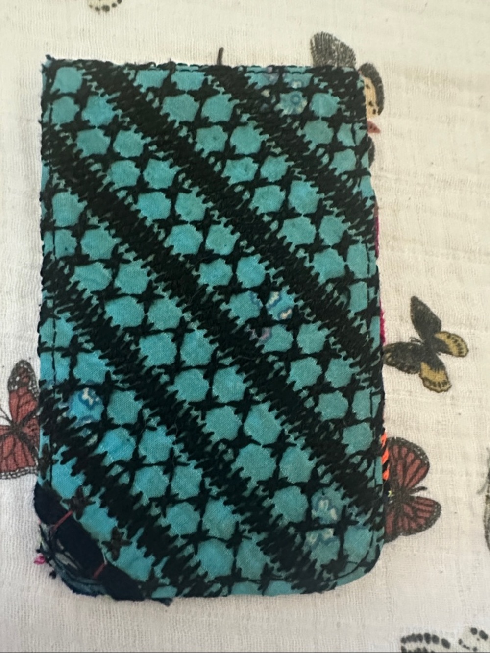 Free People Multicolor Embroidered Card Holder with Brown Leather Flap - Picture 5 of 6